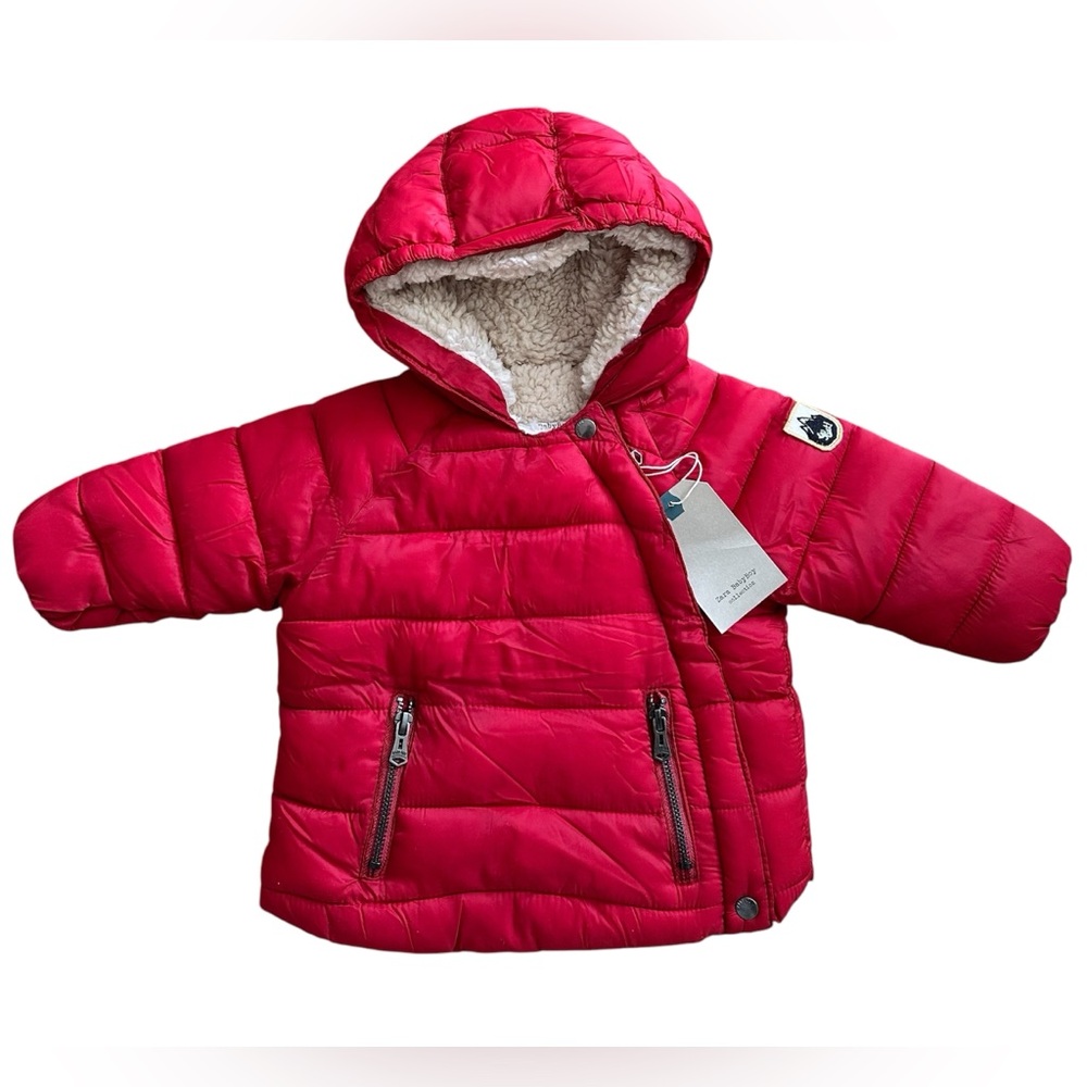 NWT. Zara BabyBoy Outerwear Puffer Jacket Winter Coat, Red, Size 3-6m